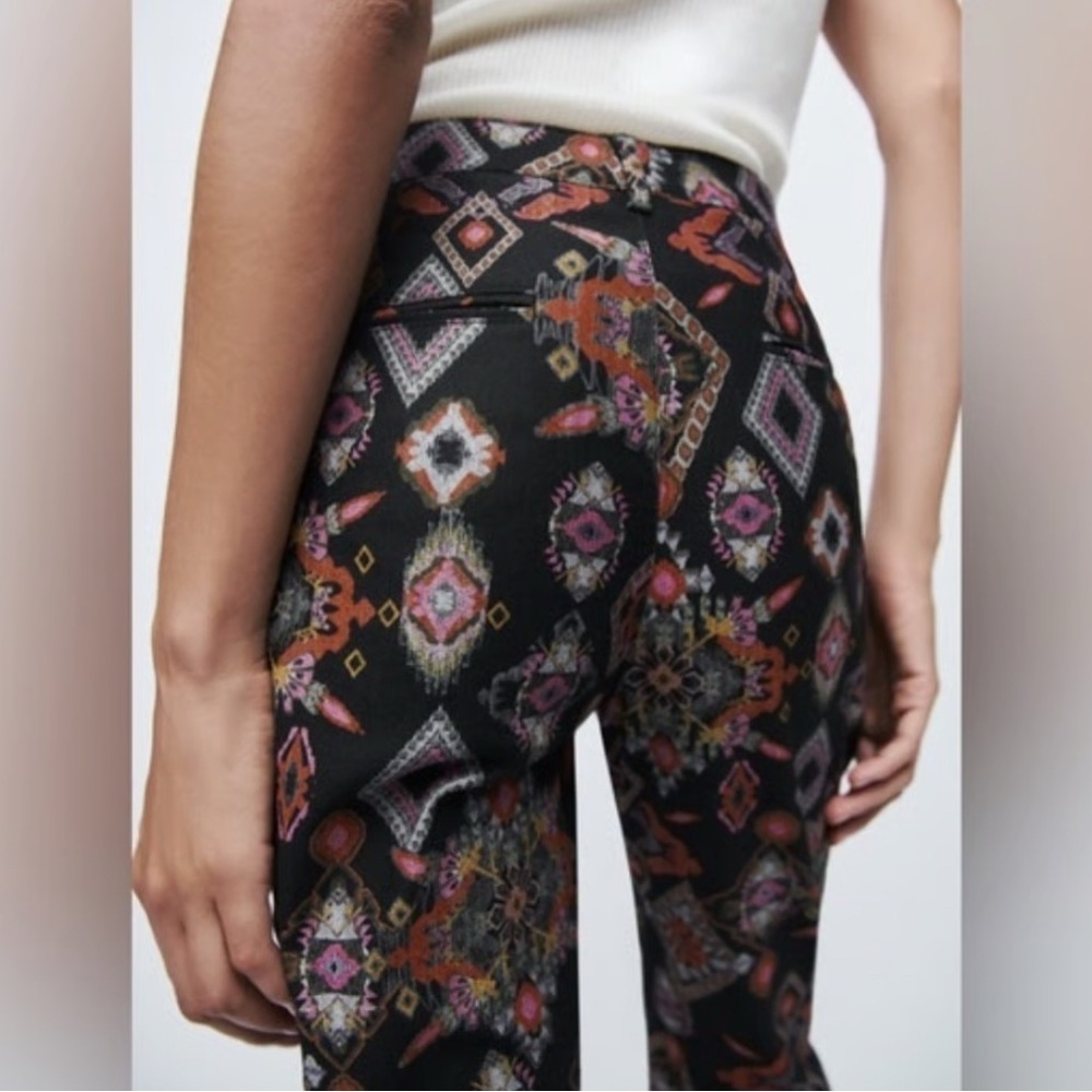 Zara Black and Multicolor Geometric Straight Leg Pants - Picture 2 of 12